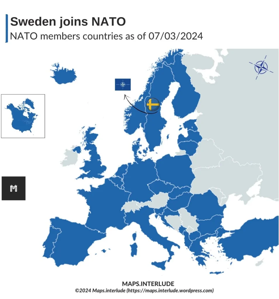 Sweden joined North Atlantic Treaty Organization (NATO) `1